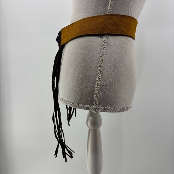 Womens Brown Suede Fringe Belt One Size Two Tone Casual Tie - Picture 5 of 11